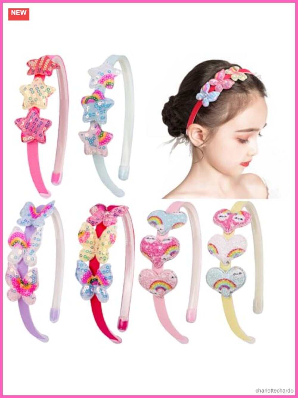 Girls Glitter Sequin Headbands 6 PCS Non-Slip Hair Accessories